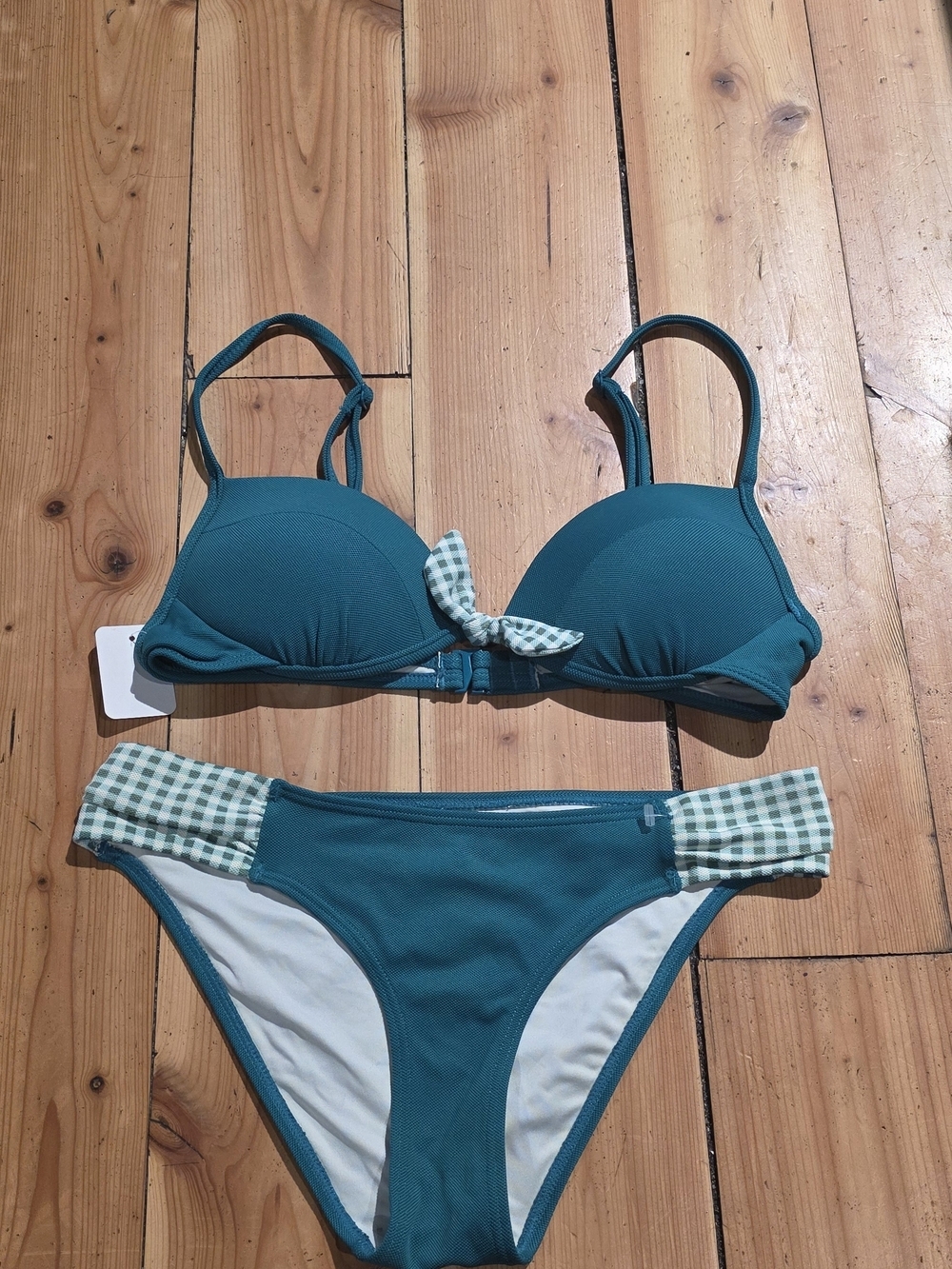 Women's Teal Gingham Accent Bikini Set